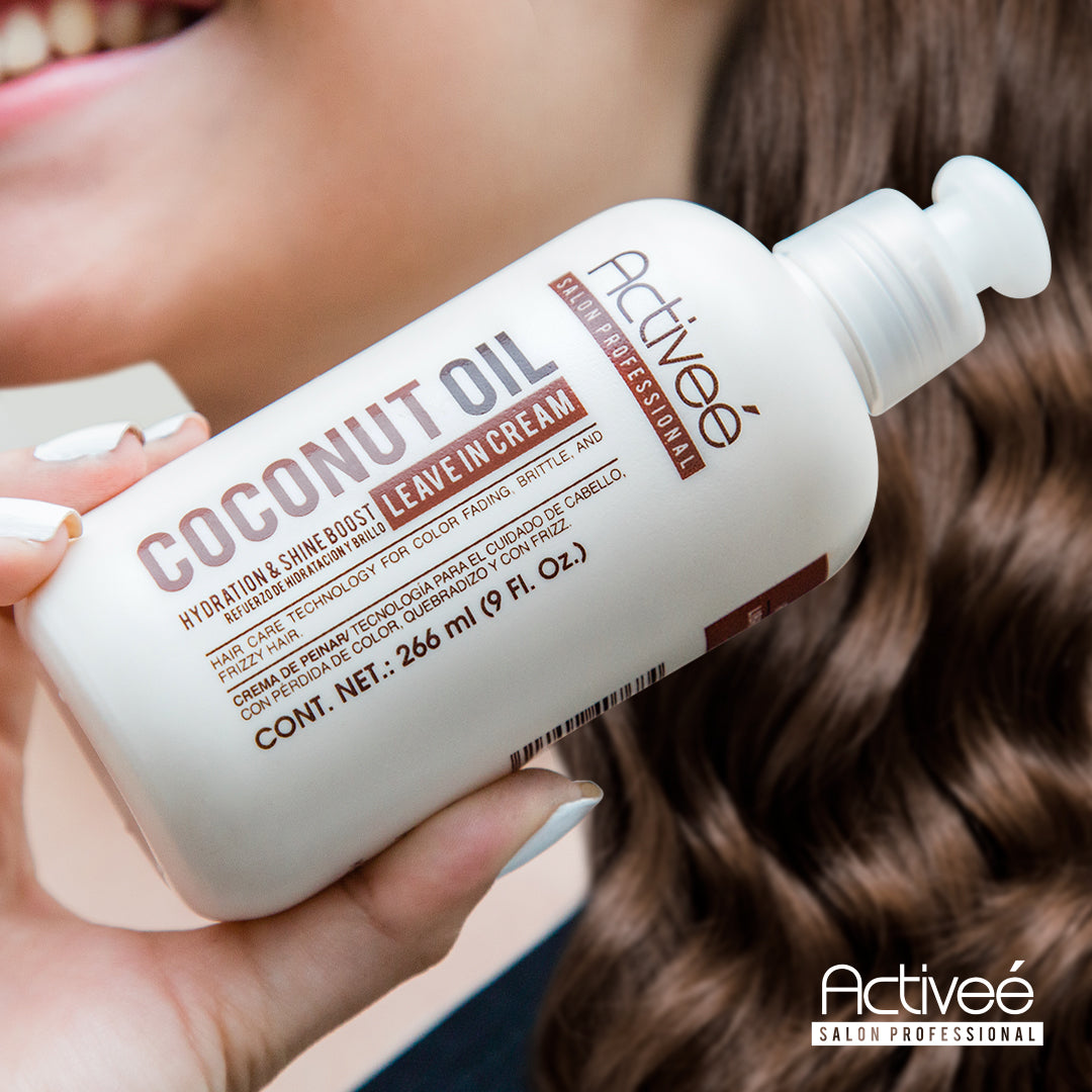 Crema para Peinar Activee Professional Coconut Oil Tecnologia para cuidado Cabello con Perdida de Color Quebradizo y con Frizz Libre de Sal