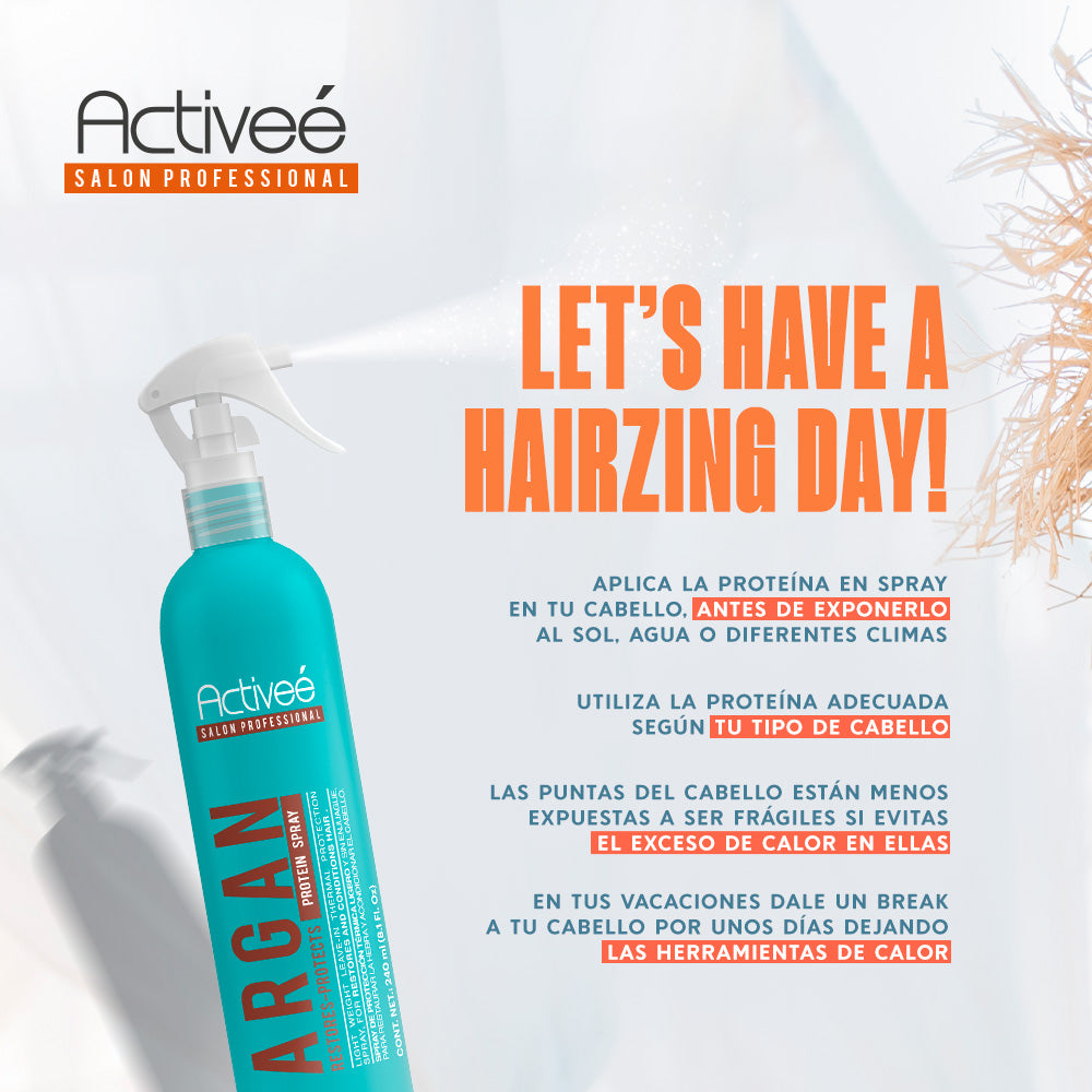 Proteina Capilar Activeé Professional Argan Tecnologia para cuidado Intensivo de Cabello Teñido o Dañado Libre de Sal