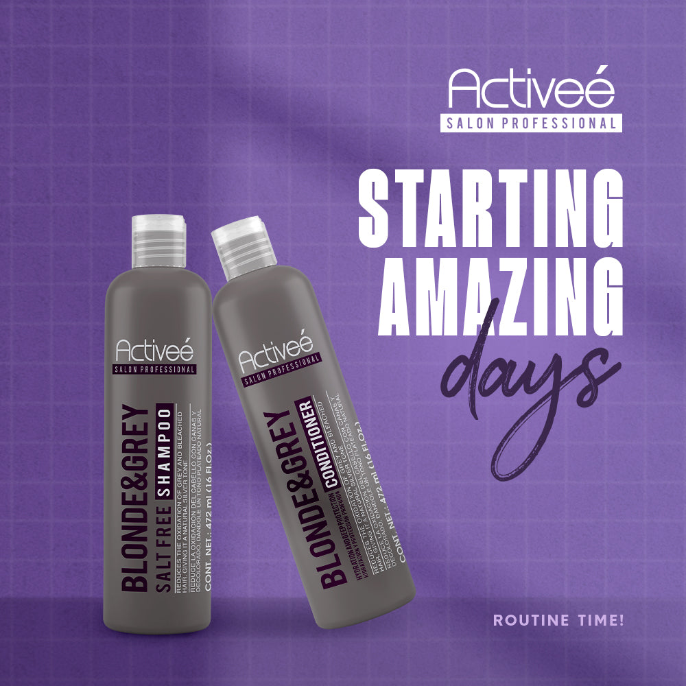 Shampoo Activee Professional Blonde & Grey Reduce la Oxidacion del Cabello con Canas y Decolorado dandole un tono plateado natural